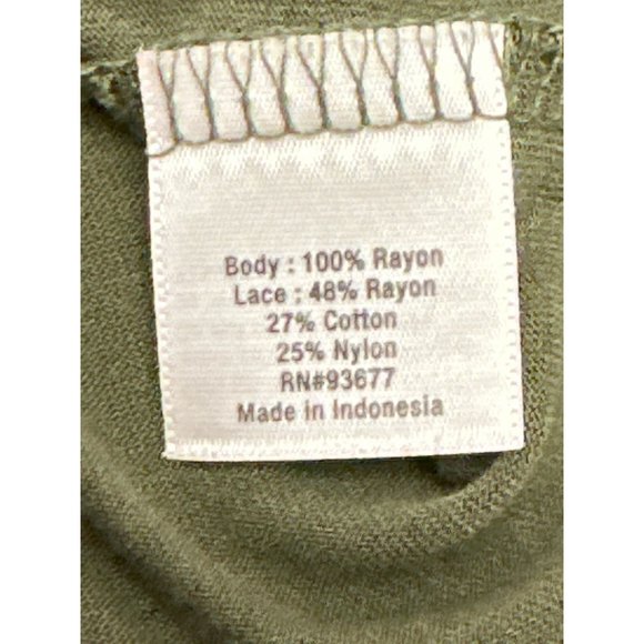 A.N.A. A New Approach Olive Green Black Lace 100% Rayon Short Sleeve Blouse Size - Picture 6 of 8